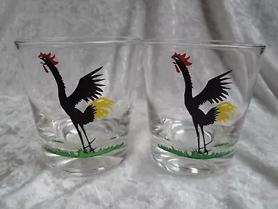 Set Vintage Federal Clear Glass Black Crowing Rooster Rocks Glasses - Excellent • $18.99