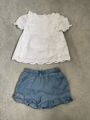 Baby Girls George Floral Blouse & Matalan Blue Shorts - Size 18 - 24 Months -VGC • £5.99