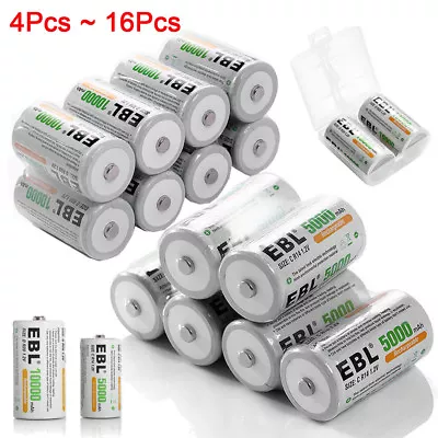 EBL 4-16pcs C/D Size C D Cell NI-MH Rechargeable Batteries Pack + Case USA Lot • $13.99