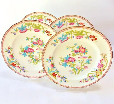 Four Antique Victorian Minton Cuckoo 9.5  Dinner Plates Multi Colors Pinks Bird  • $437