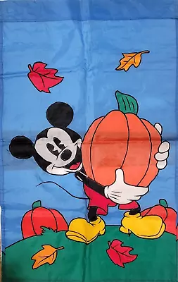 Mickey Mouse Pumpkin Patch Autumn Fall Leaves LARGE Embroidered Home Garden Flag • $34.95