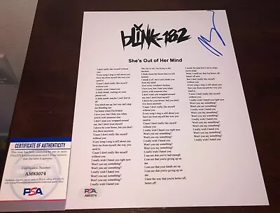 Matthew Matt Skiba Blink 182 She's Out Of Her Mind Signed Lyric Sheet PSA A • $99.99