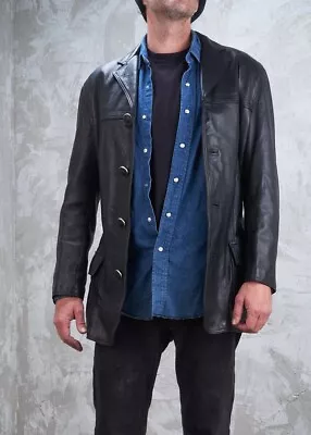 GIANNI VERSACE 1992 Men's Black Leather Mens Western Jacket S M Rare IT46 • $1250