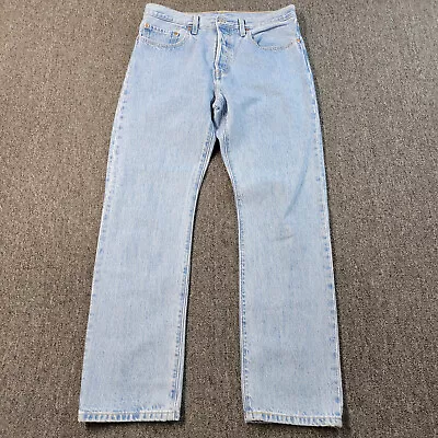 Vintage Levis Big E 501 Jeans Men 30x30 Leather Patch Button Fly Distressed Blue • $44.99