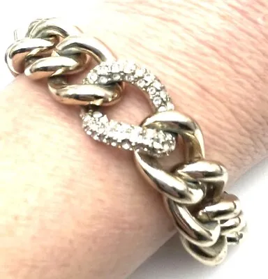 Victoria Secret Chunky Chain Link Bracelet Wings Rhinestones 7.25  Gold Tone * • $9.80