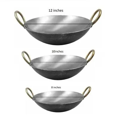 Iron Karahi Kadai Wok Tawa Heavy Duty Kadhai Round Base Deep Frying Pan 12  10  • £11.99