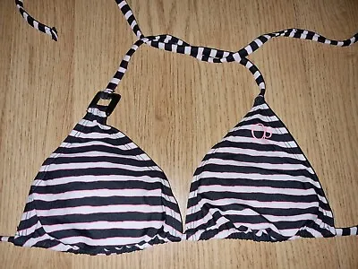 Gorgeous Black Pink Striped OCEAN PACIFIC Bikini Top Size 10 • £3