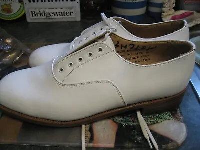 £4.99 • Buy Sanders Northampton Handmade White Leather Lace Up Shoes Size Uk 10 Vintage