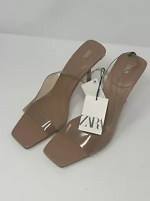 Zara Z1B Beige Clear Vinyl Sandal Stiletto Heels Women's Size 9 EU 40 UK7 • $39.99