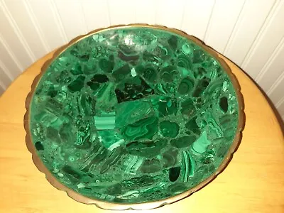 Beautiful Malachite Brass Rim Dish/Bowl 7.6  Diameter X 1.8  Tall • $99.99