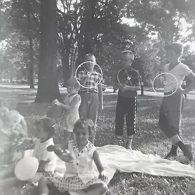 Vintage 1960 Black And White Photo Children Boys Flying Saucer Toys Park Grass • $6.69