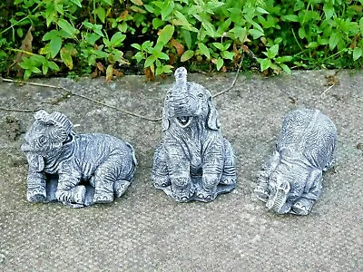 £9.99 • Buy 3pc Elephant Garden Ornament Set Lucky Dumbo Outdoor Figures Stone Effect Statue