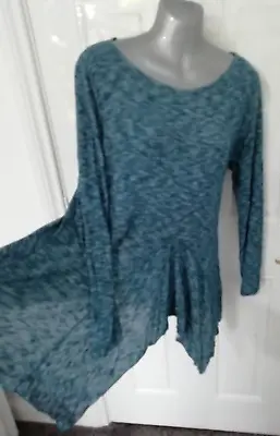 £33.99 • Buy Yong Kim Size 14 Blue White Marl Soft Stretchy Long Tunic Lagenlook Blouse Top