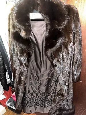 Excellent Designer Full Length Dark Brown Black Mink Fur Coat Stroller M-L 10-16 • $450