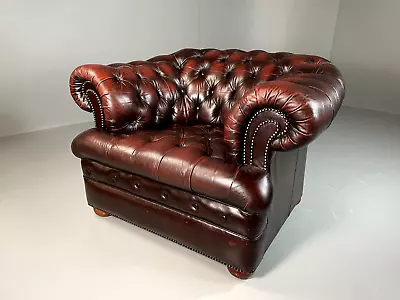 EB6198 Vintage Chesterfield Club Chair Red Oxblood Leather Retro VCHE • £275