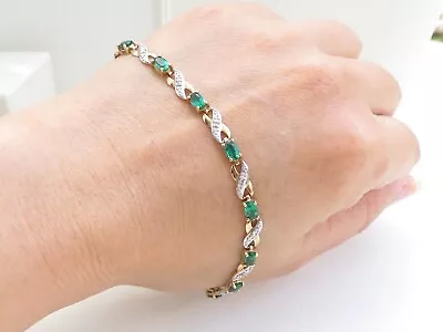 Genuine Diamond & Emerald Bracelet 9K Yellow Gold • $41