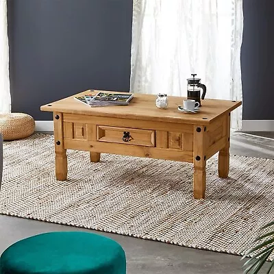 Corona Coffee Table 1 Drawer Solid Wood Occasional Table Mexican Pine • £59.99