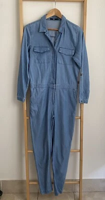 $40 • Buy Sportsgirl Denim Chambray Blue Long Sleeve Jumpsuit Size 8 Elastic Waist 
