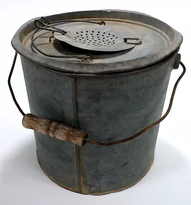 Galvanized Live Minnow Aerator Bucket Vtg Fishing Pail Can Up-To-Date Decor • $24.99