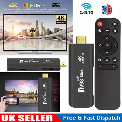 TV98 4K Android 12.1 Smart TV Stick 2.4G 5G WiFi TV Box Ultra HD Media Player • £19.39