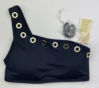 Michael Kors Grommet One-Shoulder Padded Bikini Top Color Navy Blue Size XS • $21.95