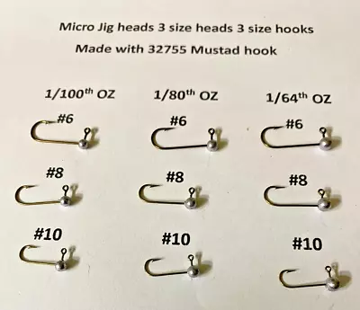 Micro Round Head Jigs 1/64oz 1/80oz And 1/100oz 3 Different Size Mustad Hooks • $5