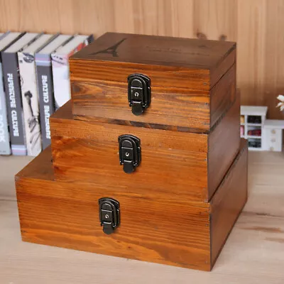 Vintage Wooden Storage Box Jewelry Organizer Memory Keepsake Box With Lock Keys • £11.95