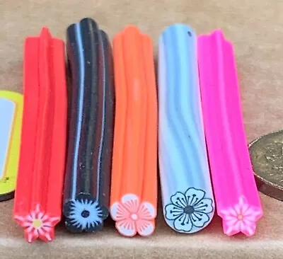 5 Assorted Flowers Fimo Canes Nail Art Tumdee 1:12 Scale Dolls House Set A • $1.25