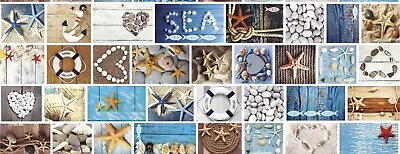 £7.90 • Buy Beach Pebble Hearts Nautical Anchor Rope Blue White Fish Pvc Vinyl Table Cloth