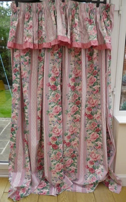 £89.99 • Buy Stunning Vintage Country Cottage Cabbage Rose/ Trellis Curtains & Pelmet