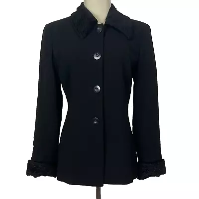 Zara Winter Collection Black Medium Faux Fur Trimmed Button Front Jacket Coat • $30