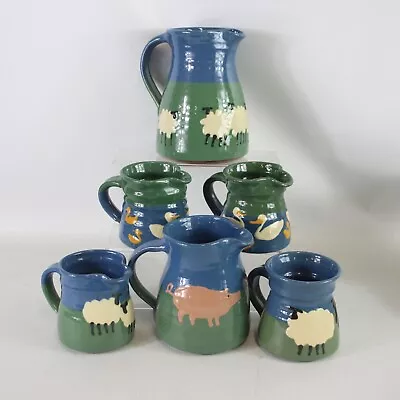 Vintage Studio Pottery Sheep Pigs Ducks Bundle Green Blue Jugs & Mug - EHB • £10.50