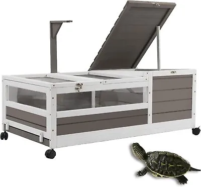 Tortoise Habitat Large Wooden Tortoise Cage On Wheels With Leakproof Tray，Grey • $119.99