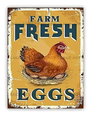 Farm Fresh Eggs Metal Chicken Sign For Kitchen Restaurant Cafe • £3.99