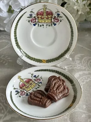 Aynsley Queen Elizabeth 2 Coronation Comemorative PAIR Crown Saucers (only) • £15