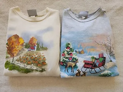 2 Graphic Holiday Grandma Sweatshirts Sz L Christmas Fall Blair USA Vtg 90’s  • $16.80