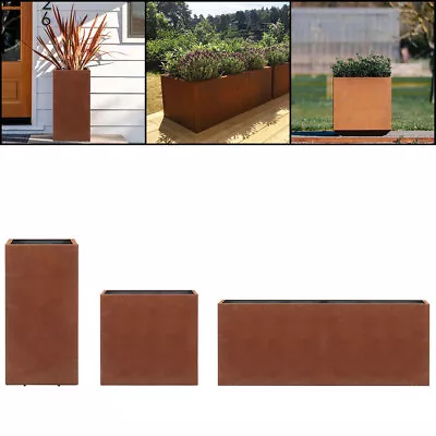 Large Garden Steel Plant Pot Planter Cube Rectangle Flower Container Corten Box • £99.95