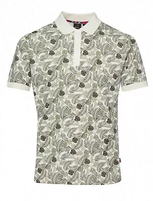 Mens Merc London Cotton Flower Pattern Soft Cotton Polo Shirt Gaston - Cream • £39.99
