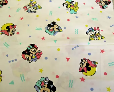 Cotton Fabric Disney Baby Mickey Minnie Pluto Donald On White 1yd X 40 Pre-cut • $9.25