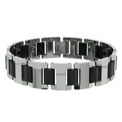 Men Women 16MM Tungsten CarbideWide Two Tone H Bar Link Magnetic Bracelet • $62.99