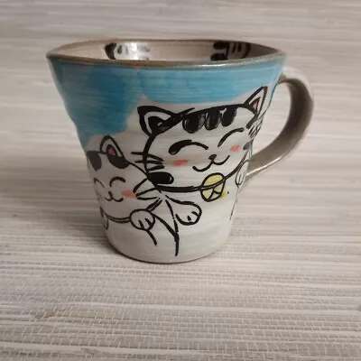 Maneki Neko Mino Ware Lucky Cat Coffee Mug Tea Cup Japanese Pottery • $24.99