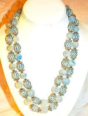 Vendome Necklace Glass Beads With Enamel Rhinestones Signed Vintage Book Piece • $62.98