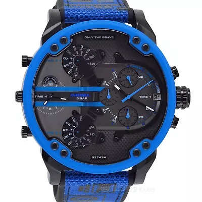 DIESEL MR Daddy 2.0 Mens Large Chronograph Watch Blue Black Silicone Nylon Strap • $149.80