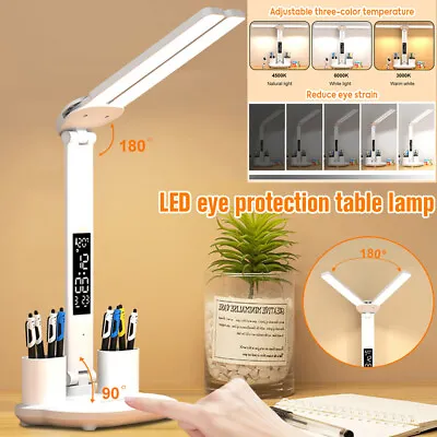 LED Desk Lamp Bedside Study Reading Table Light Double Head USB Ports Dimmable • $29.90
