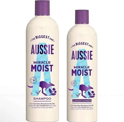 Aussie Miracle Moist Set | Macadamia Nut Oil Shampoo (675ml) & Conditioner (470m • £19