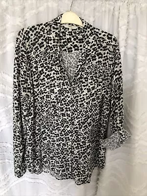 Ladies NEXT Black & Grey Print Long Sleeve Shirt / Blouse Size 12 • £6.50