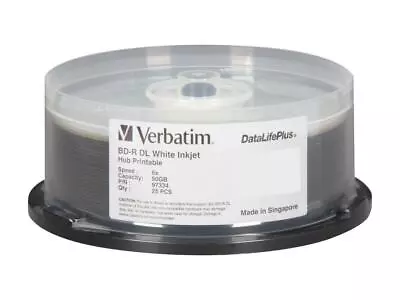 Verbatim 50GB 6X BD-R DL Inkjet Printable 25 Packs Disc Model 97334 • $86.99