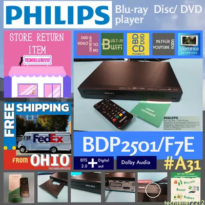 Philips Blu-Ray DVD Player (BDP2501/F7 E)  Wi-Fi/DVD Video Upscaling With Remote • $37.07