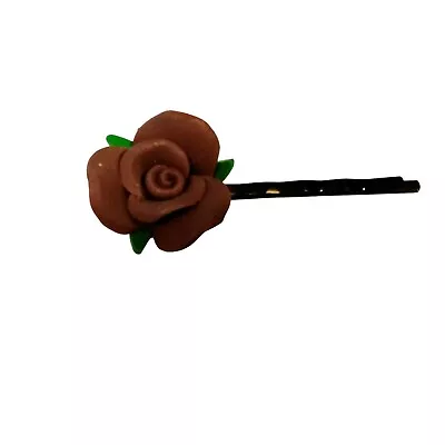 Womans Rose Hairpin Brown Bobby Pin Vintage Dough Handcrafted • $5.49