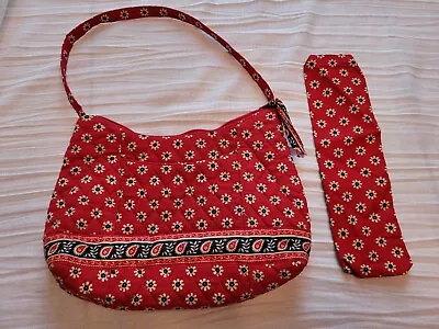 Retired Vera Bradley Americana Red Blue Floral Quilted Handbag W/Umbrella Cover  • $25